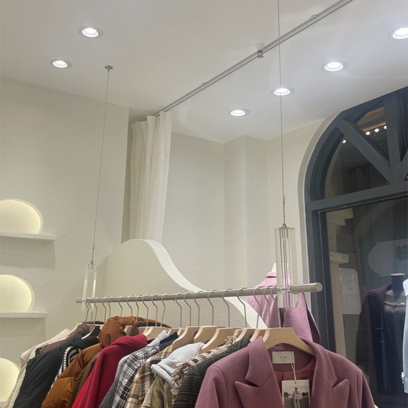 网红服装店展示架亚克力钢丝吊杆女装陈列架悬挂不锈钢拍照挂衣架