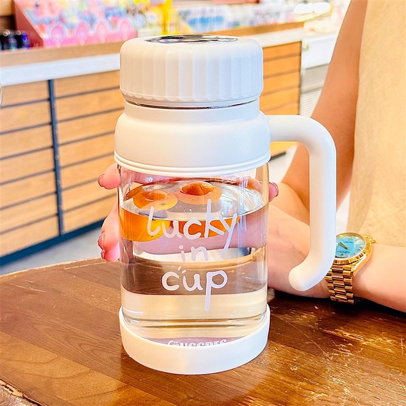 大容量玻璃杯1000ml水杯带把手高颜值大口径宽口杯子办公室泡茶杯