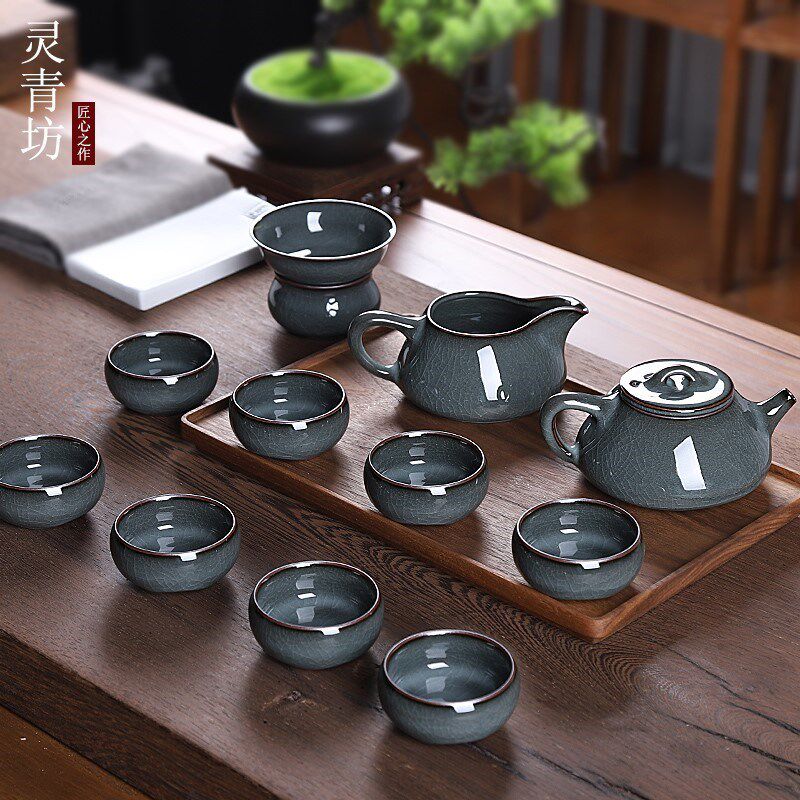 陶瓷功夫茶具套装家用青瓷哥窑冰裂纹开片轻奢高档茶具礼盒装送礼