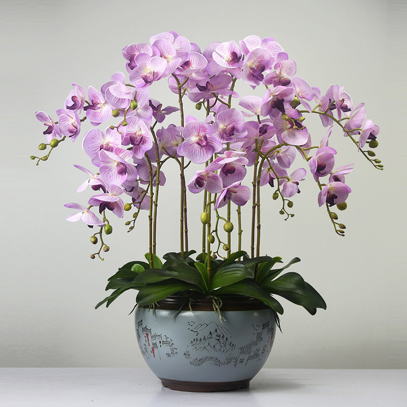蝴蝶兰仿真花大号手感兰花盆栽假花客厅玄关大堂前台装饰花艺摆件