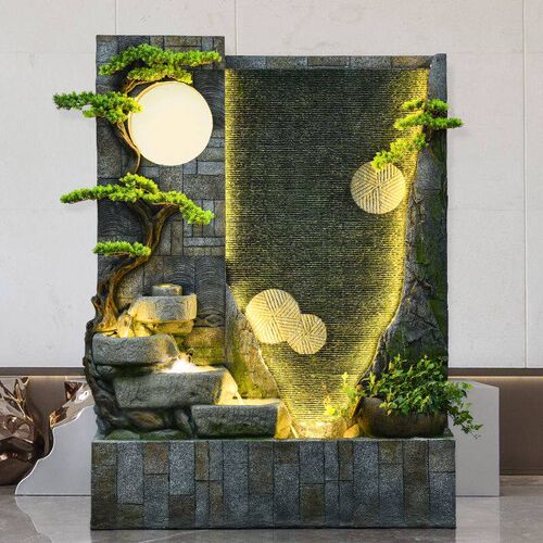 中式水幕墙流水屏风隔断水系循环水摆件花园布置喷泉鱼池景观庭院