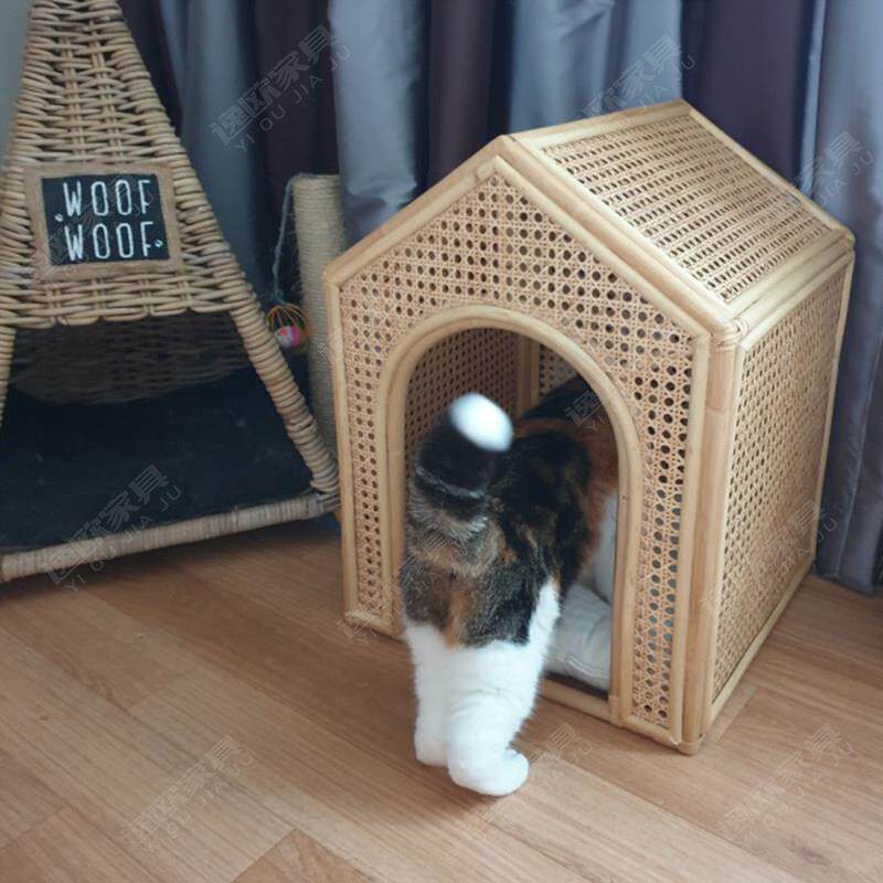 原木风藤编猫笼猫窝狗窝四季通用夏天博美小泰迪贵宾小型犬宠物窝