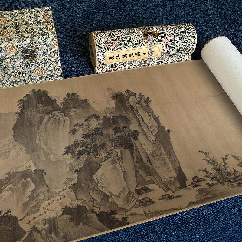 明 明人 仿夏圭长江万里图国画真迹山水风景画高清微喷复制装饰画