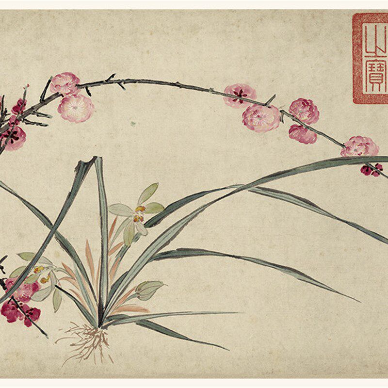 1:1 明 周之冕《百卉图卷》国画花卉长卷 水墨画高清复制临摹画稿