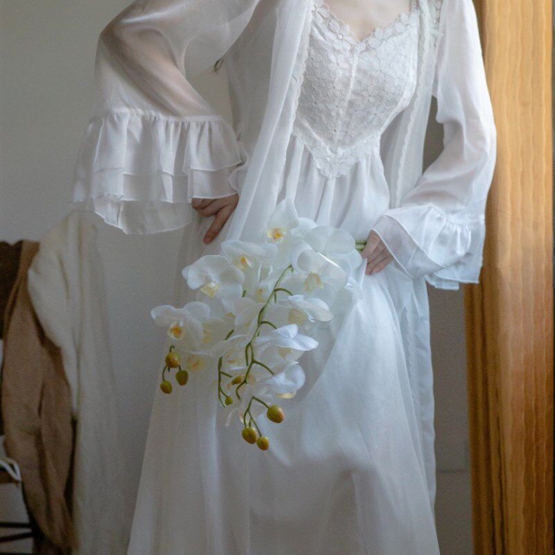 夜莺  法式婚礼晨袍女新娘高级感小众轻婚纱睡袍白色睡裙结婚睡衣