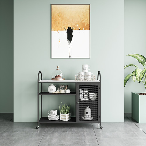 北欧厨房收纳陈列架大理石餐边柜铁艺置物架客厅茶水柜可移动置物