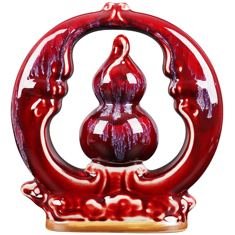 景隆轩红钧瓷葫芦摆件福中福陶瓷家居装饰品新中式陶瓷花瓶景德镇
