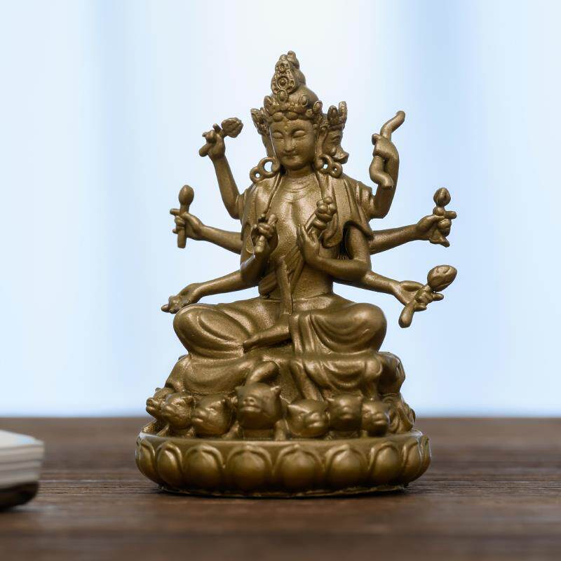 纯黄铜支天摩利菩萨佛像摆件中式禅意随身佛精致好看书房家居装饰