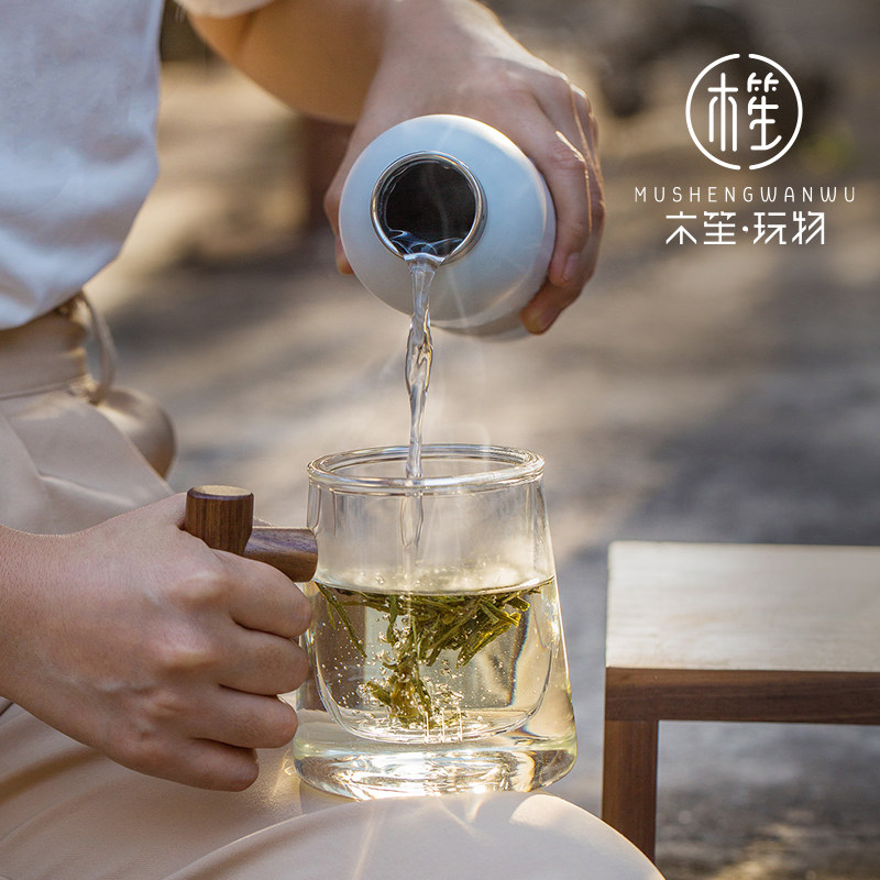 木笙玩物高颜值旅行茶具轻奢泡茶杯创意便携式茶水分离玻璃杯户外