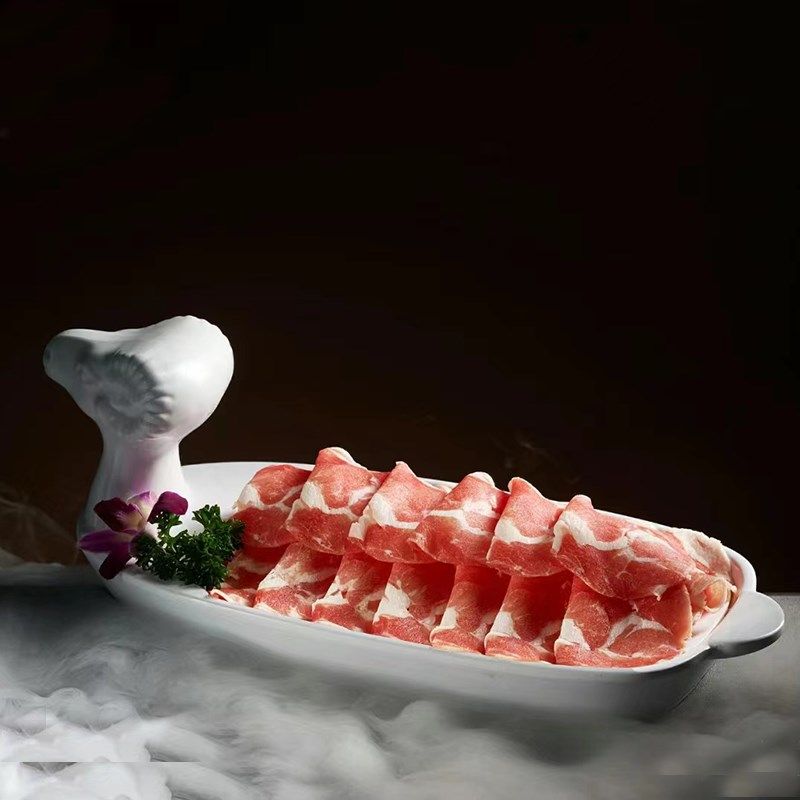网红商用创意特色火锅店密胺仿瓷羊形干冰餐具涮羊肉卷专用菜盘子