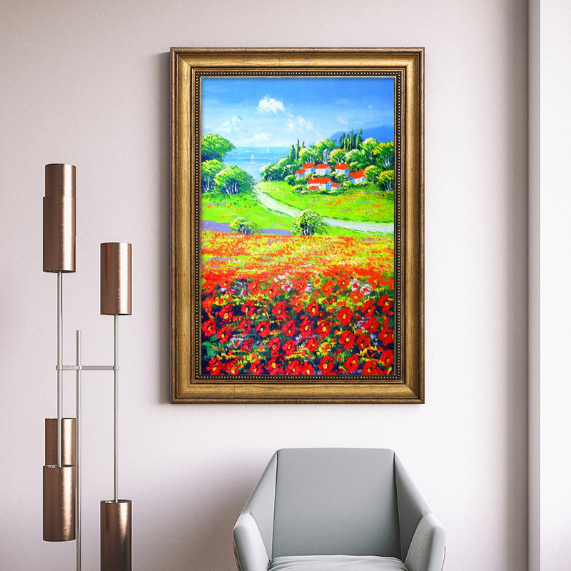 美式入户玄关装饰画复古油画花卉欧式风景挂画客厅餐厅背景墙壁画