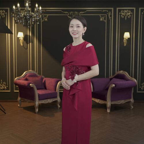 喜妈妈中国红披肩无袖高定圆领气质旗袍宴会婚礼礼服敬酒服861