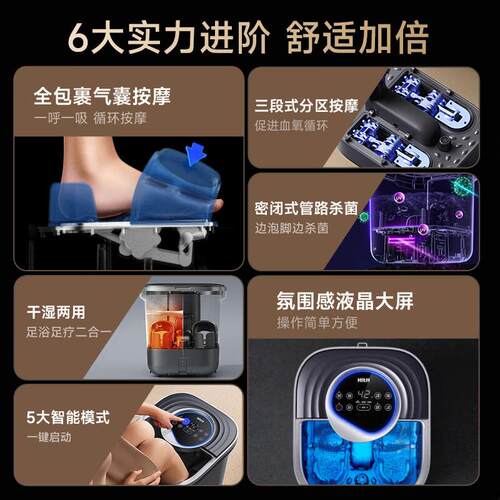 HITH星曼杀菌气囊按摩泡脚桶家用全自动恒温加热足浴器高深桶W6