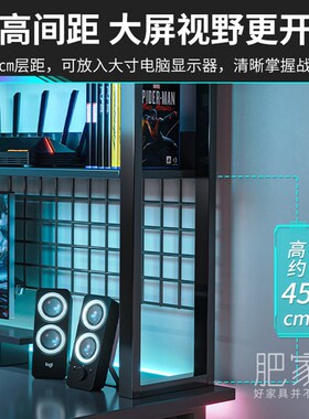 高级设计感网红电脑桌单人办公桌铁艺书桌书架一体桌大容量MS3202