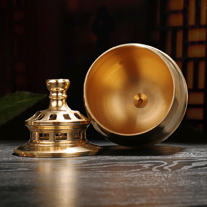 酥油灯灯座铜制防风带盖灯罩家居长明灯灯架固液多用大号灯具
