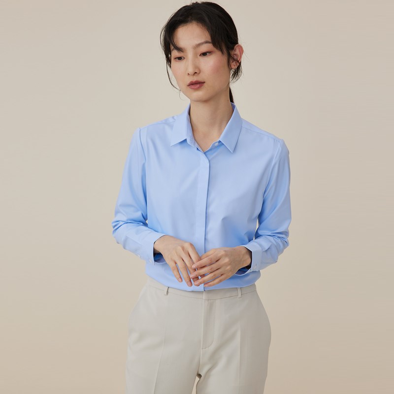 宿色白衬衣职业女春装新款尖领修身正装上衣时尚职场OL工装衬衫