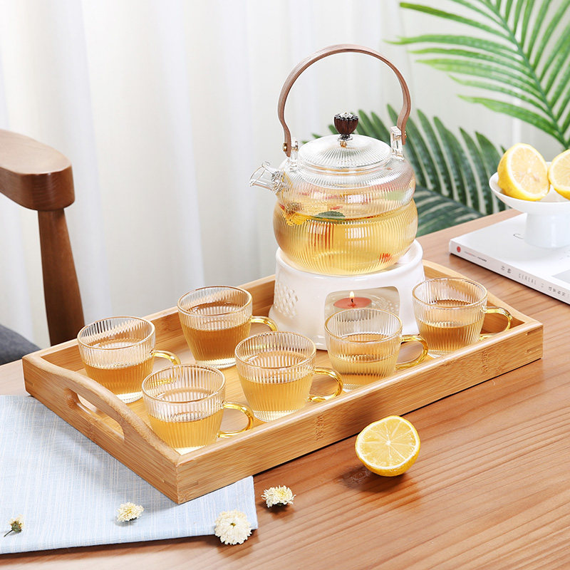水果茶壶套装养生日式轻奢下午茶具耐热玻璃花茶杯蜡烛加热煮茶炉