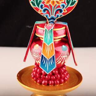 尼泊尔实木彩绘财神宝瓶朵玛手工绘制佛前密宗供奉摆件藏传