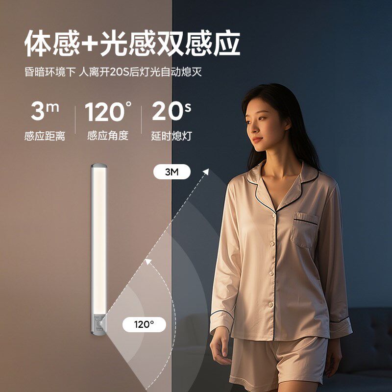 觅徕智能感应灯衣柜橱柜灯厨房切菜照明灯磁吸自粘玄关感应灯带灯