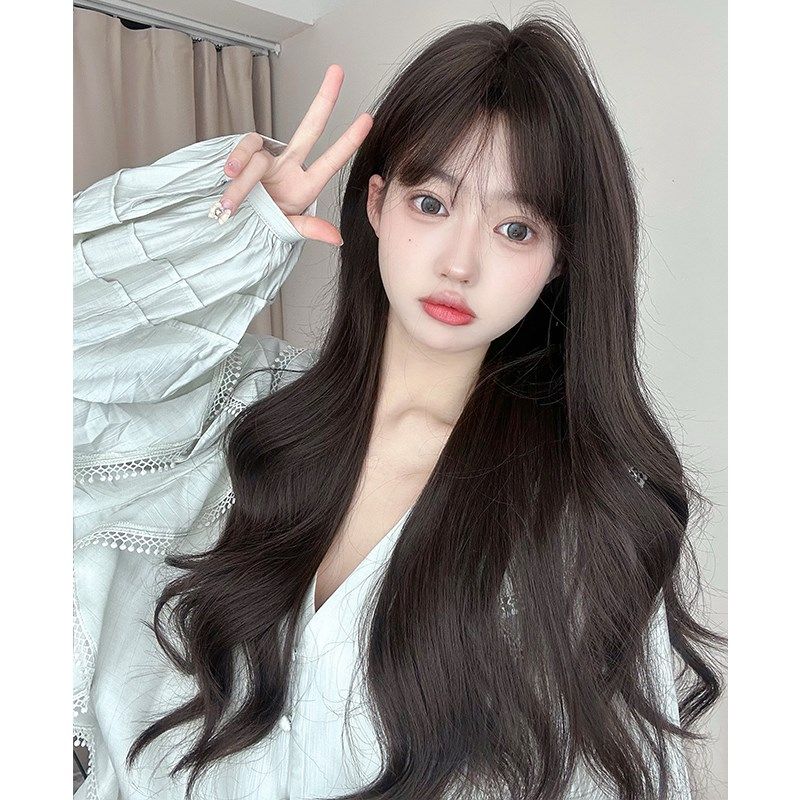 束朵假发女长发长卷发网红大波浪Lolita日常空齐刘海全头套式假发