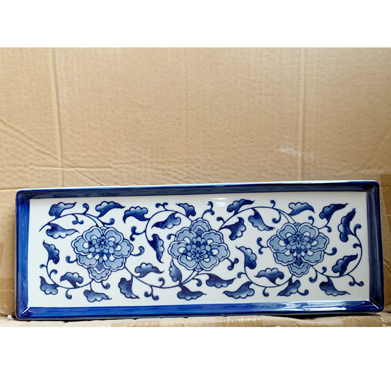 陶瓷摆件工艺品新中式家居长方形盘托盘毛巾盘甜品盘青花瓷盘碟