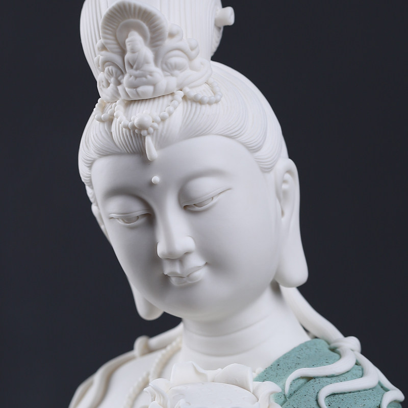 东方泥土陶瓷莲花水月自在观音新中式禅意客厅玄关摆件佛像工艺品