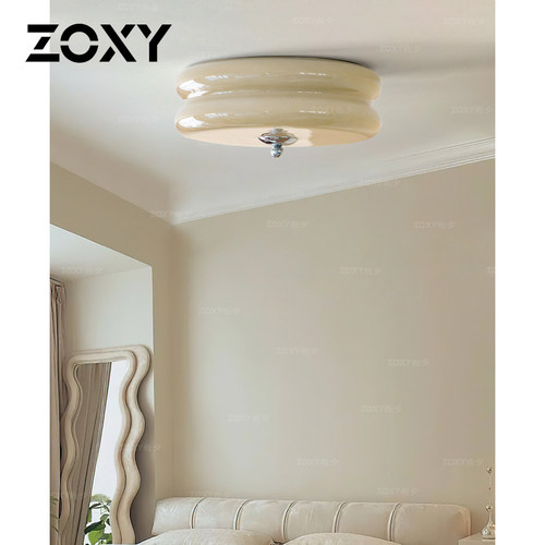 zoxy佐夕 简约卧室吸顶灯法式中古玻璃阳台玄关奶油风书房衣帽间