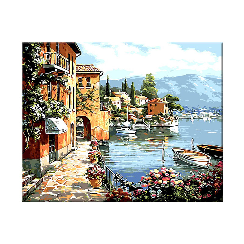 数字油画风景diy填充涂色填色画解压成人手工手绘水彩画温情港湾