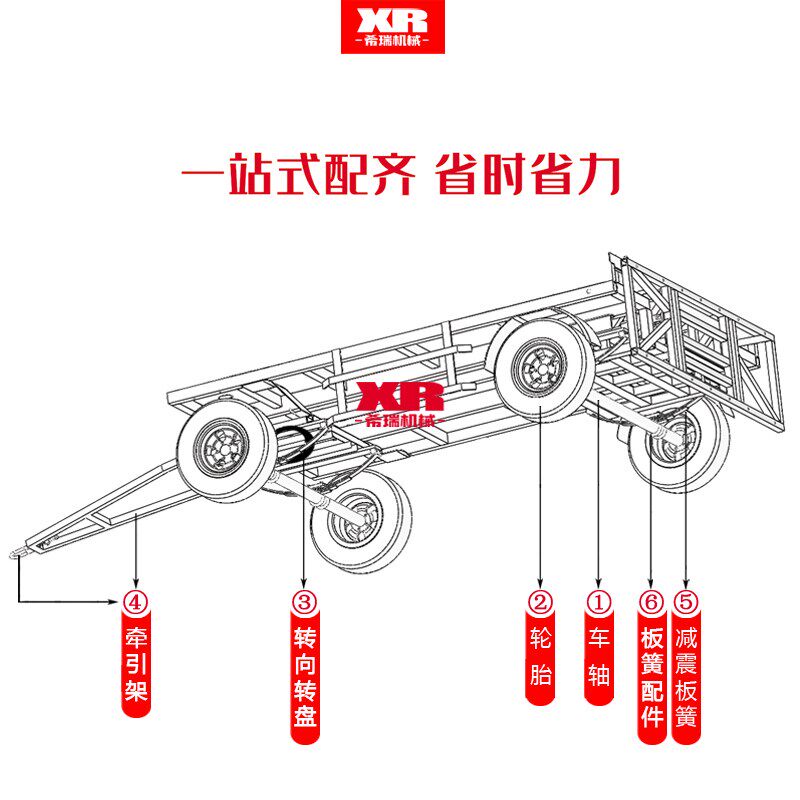 拖挂车车轴总成轮胎钢圈转盘弓子板农用车配件一站式配齐