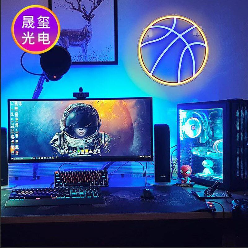 男孩房间蓝球霓虹灯装饰灯夜晚小夜灯游戏室墙壁霓虹灯标志
