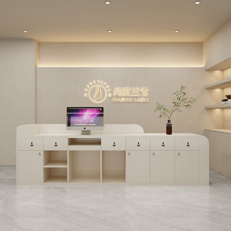 简约美容院收银台弧形服装店美甲甜品店吧台瑜伽馆公司前台接待台