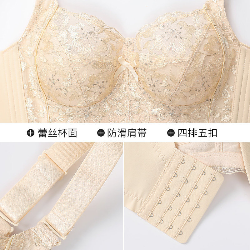 内衣女夏季薄款蕾丝大胸显小全罩杯文胸无钢圈大码胖mm超薄胸罩天