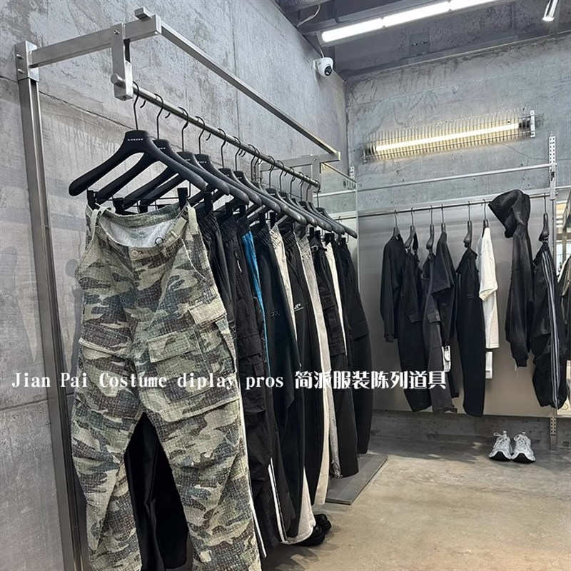 服装店展示架不锈钢工业风悬吊式天花板架橱窗陈列挂衣架男女装店