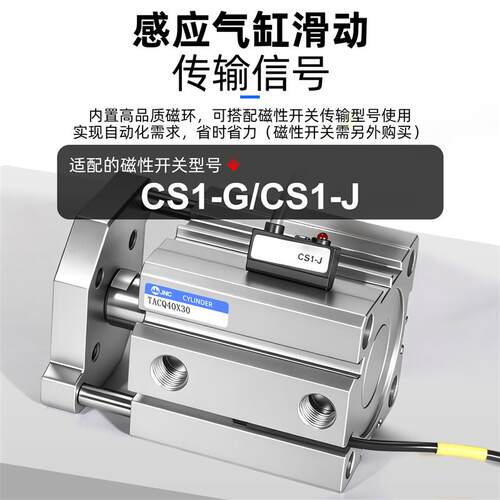 气动小型气缸三轴带导杆气缸不回转超薄型气缸TACQ12/16/20/32*5