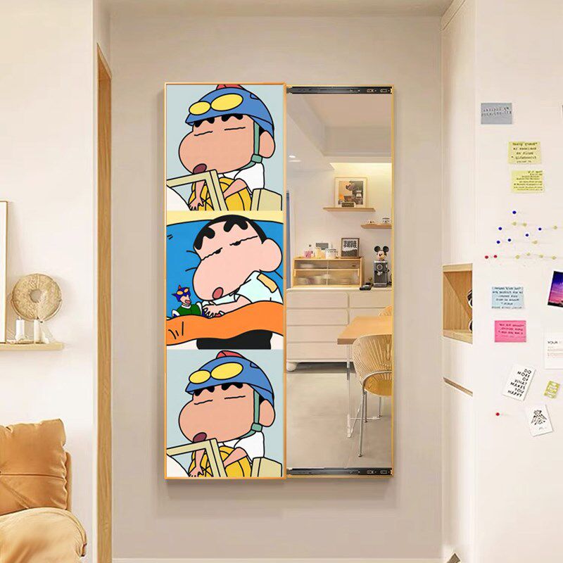 蜡笔小新隐藏式全身镜装饰画可推拉遮挡隐形穿衣镜子画玄关试衣镜
