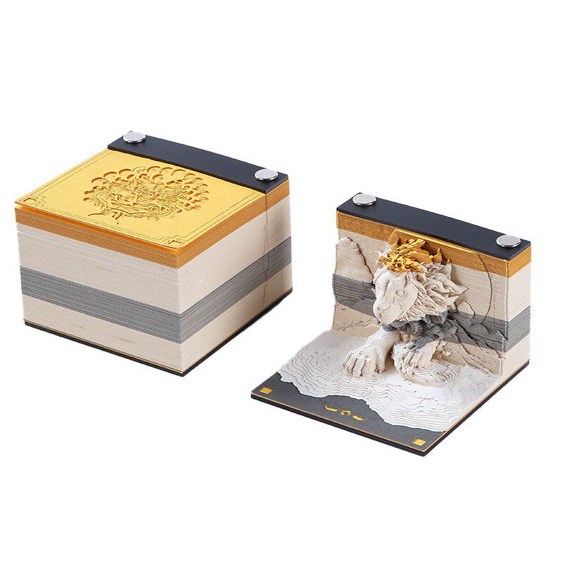 猛兽系列3d立体纸雕便签本便利贴2025年日历高颜值艺术品桌面摆件