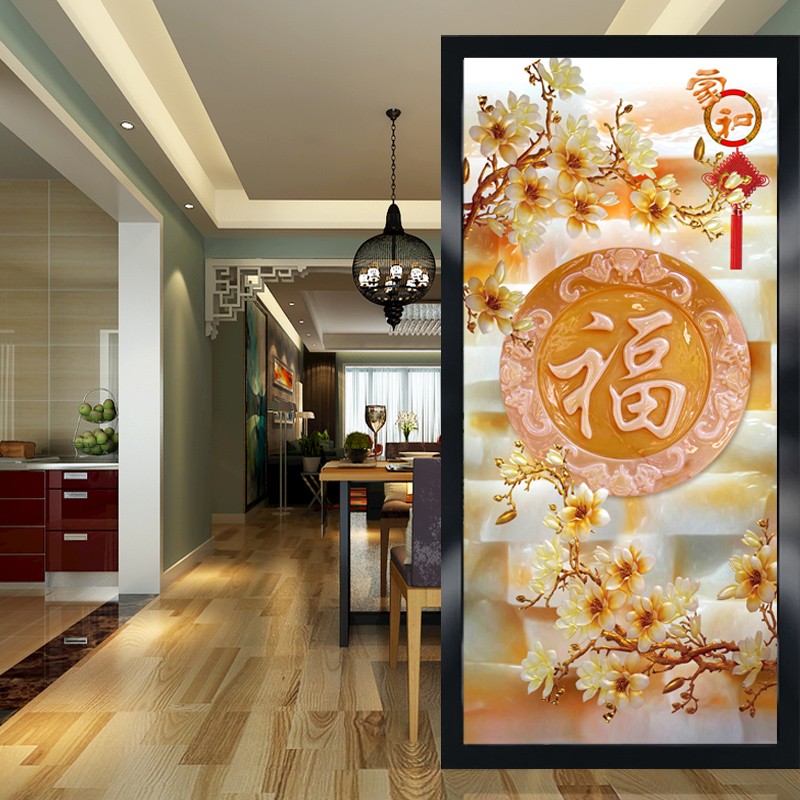 现代艺术玻璃定做窗户玄关屏风镶嵌欧式背景墙客厅装饰画隔断钢化