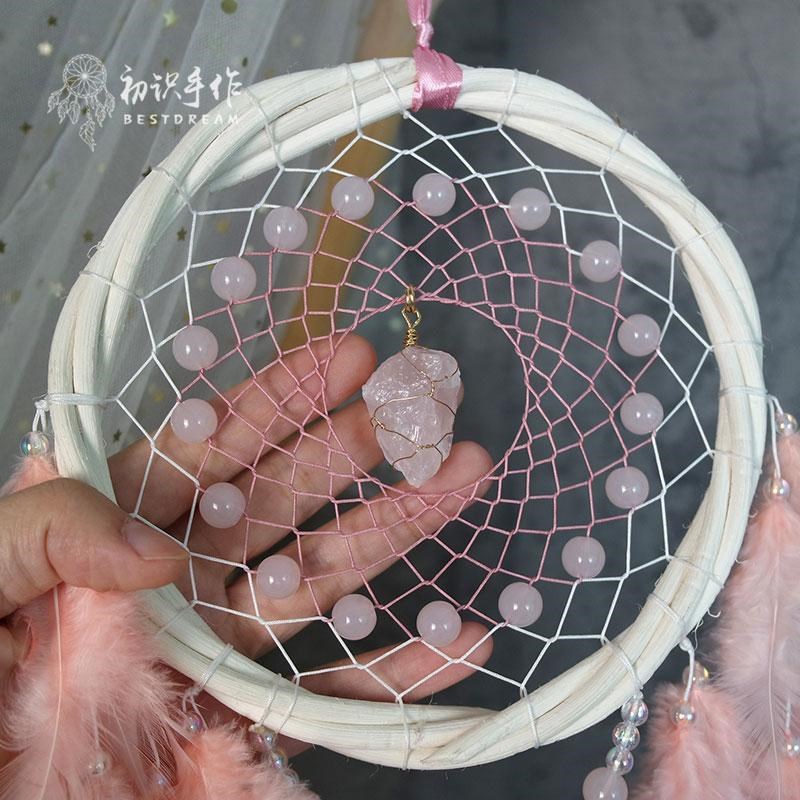 初识手作原创少女心捕梦网风铃粉色房间挂饰纯手工编织祝福礼物图片