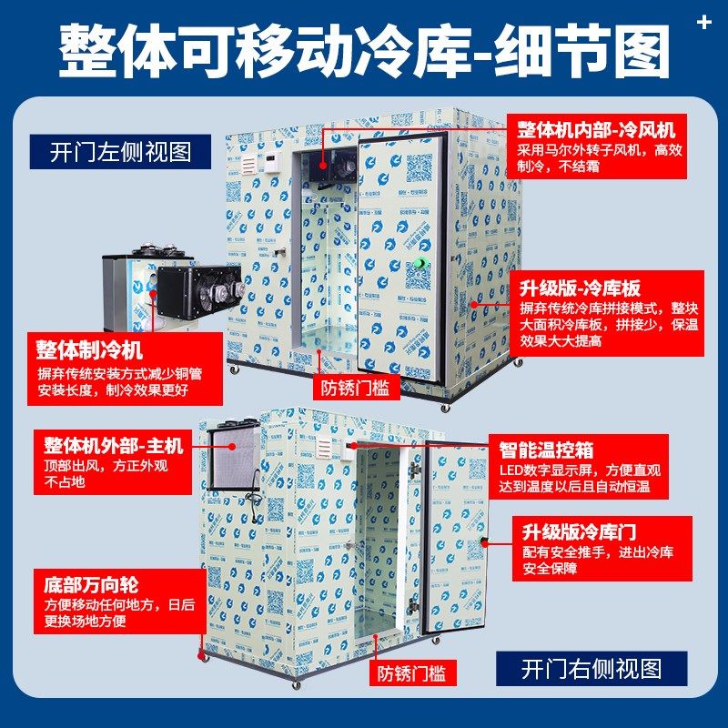 可移动水果蔬菜小型冷库冷藏冷冻保鲜库商用冰柜冷柜冷库全套设备
