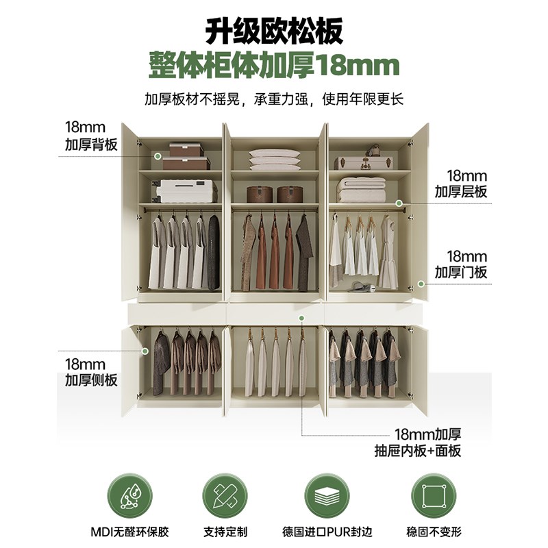 加高2.5/2.6/2.7/2.8/3.0米分段式到顶衣柜家用卧室加厚18储物柜