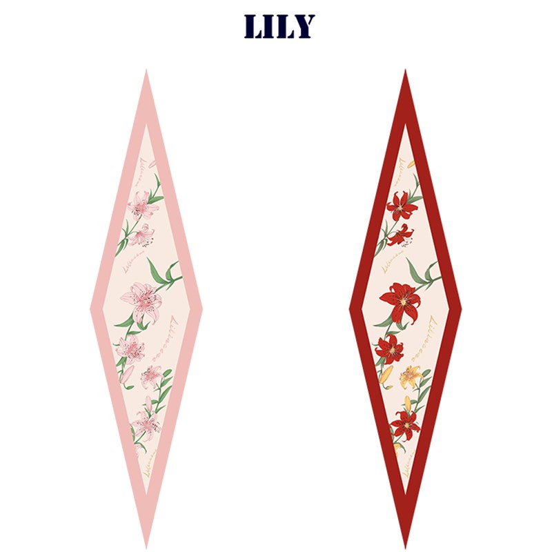 插画师水彩手绘花卉百合花双面印花真丝丝巾发带小长条菱形绑包