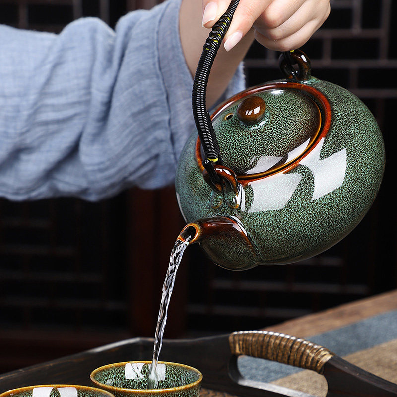 豪峰功夫茶壶茶具套装家用中式简约办公室用陶瓷泡茶壶茶杯提梁壶