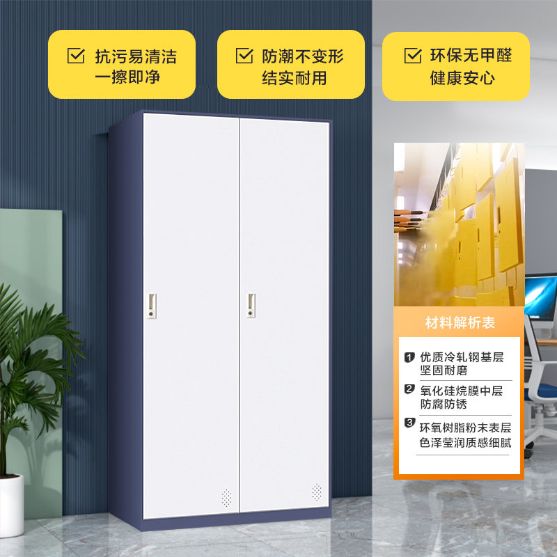 二门更衣柜铁皮储物柜家用换衣柜健身房带锁存包柜钢制防水铁柜子