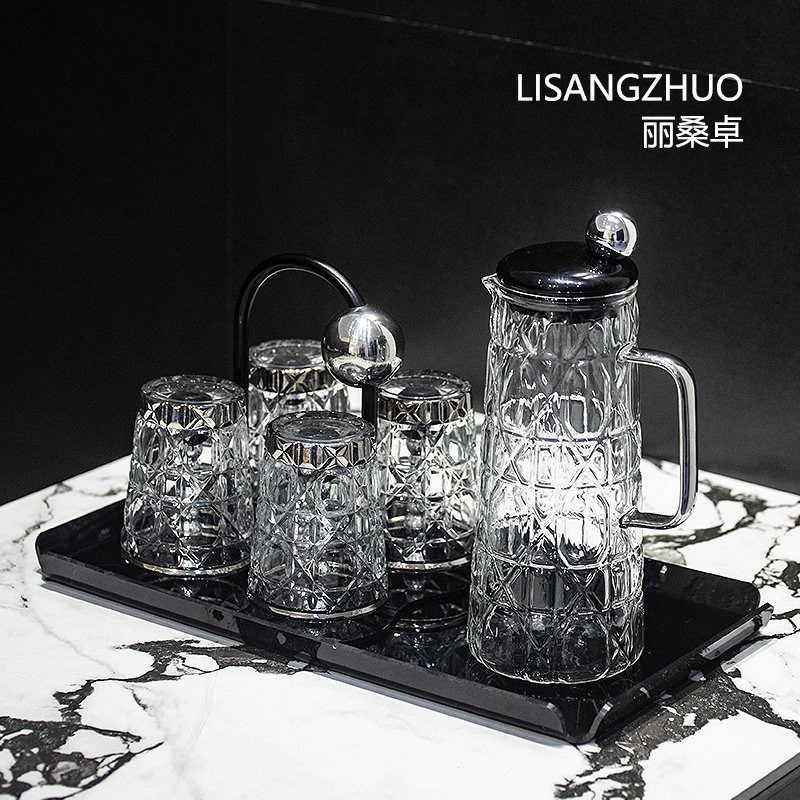 轻奢玻璃水具家用耐热喝水杯子客厅待客茶杯茶壶高级感收纳套装