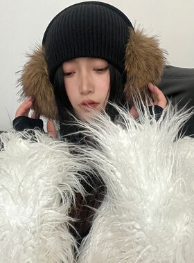 冬日氛围仿皮草毛毛耳罩冬季保暖耳套大号毛绒仿貉子毛耳捂显脸小