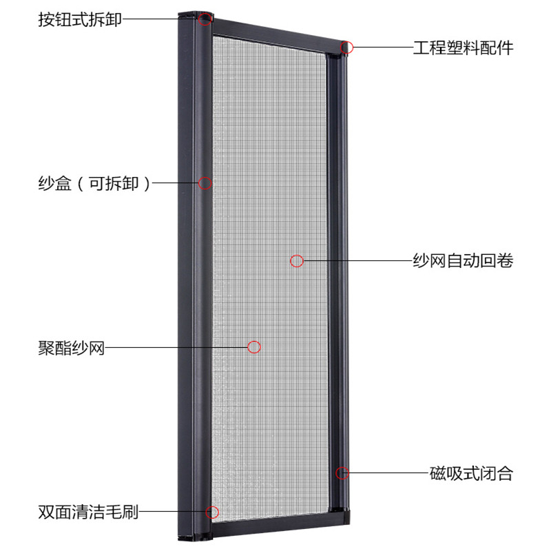成都防蚊高清隐形纱窗定制上门安装卷筒磁吸伸缩推拉式铝合金纱网
