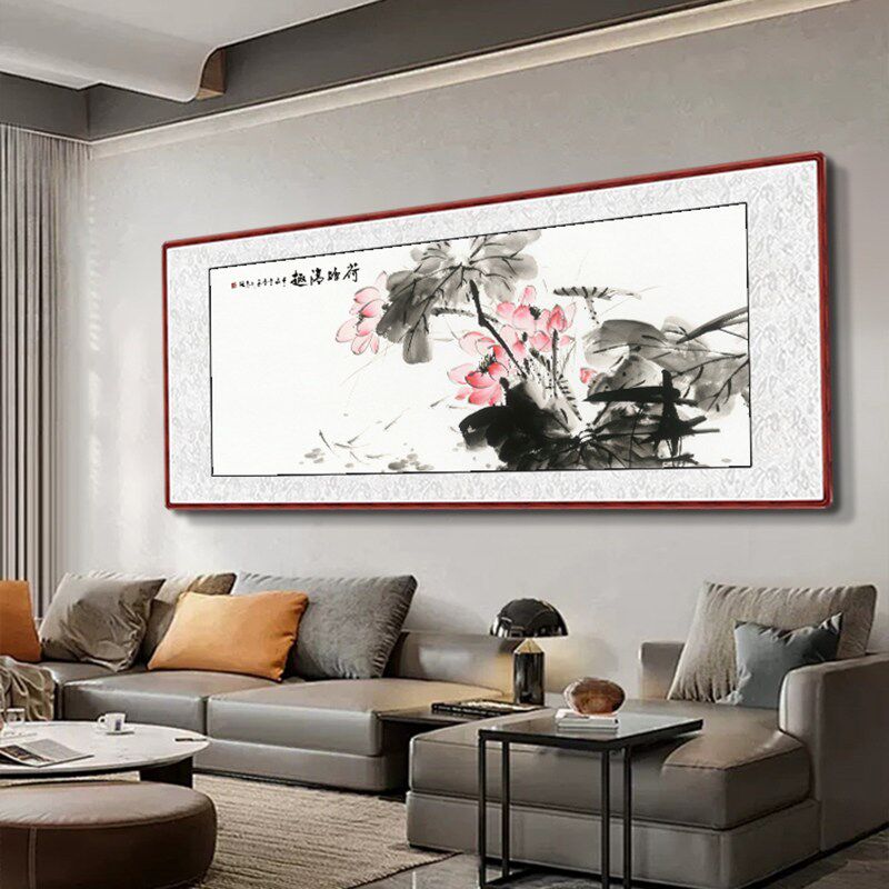 纯手绘真迹水墨荷花图荷塘清趣国画茶室背景墙挂画客厅沙发装饰画