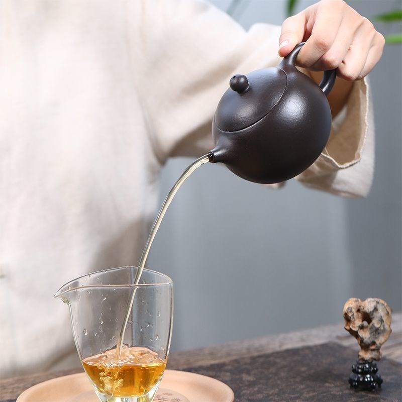 正宗紫砂壶全手工黑金砂西施壶卡盖大容量家用泡茶壶功夫茶具套装