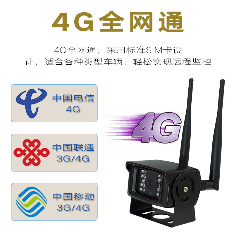 4g车载摄像头挖土机无线远程实时定位摄影头货车行车记录仪监视器