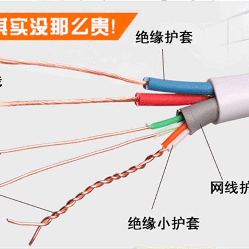 4芯无氧网线2芯电源防水监控网线室外综合一体线网络300米复合线